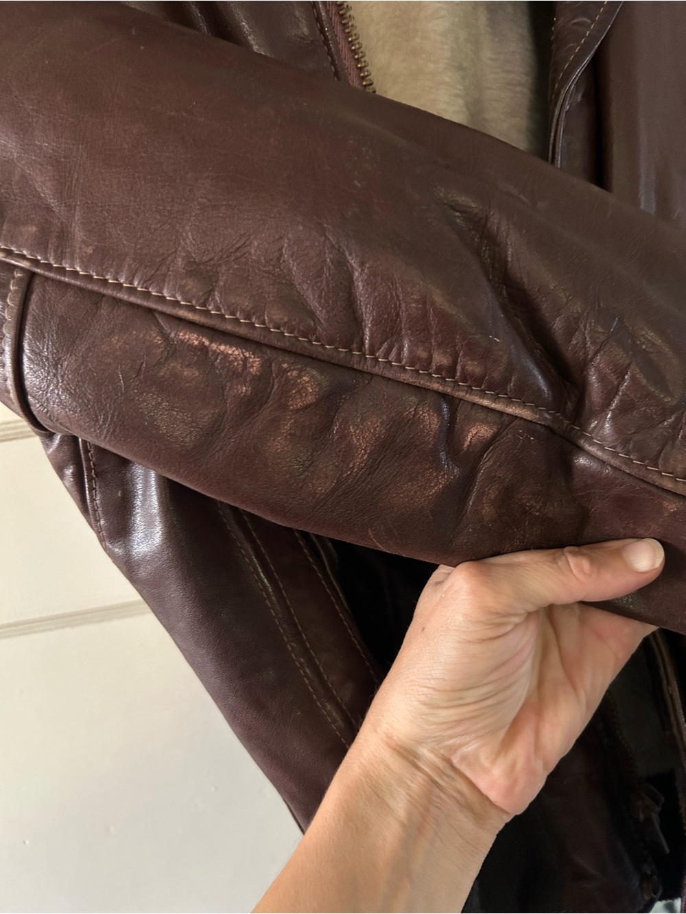 Vintage Schott Flight Jacket - Brown Shearling-Lined Bomber - Picture 4 of 4